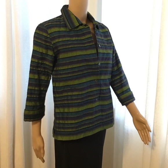 Career casual boxy 3/4 sleeve stripe shacket - Picture 2 of 9